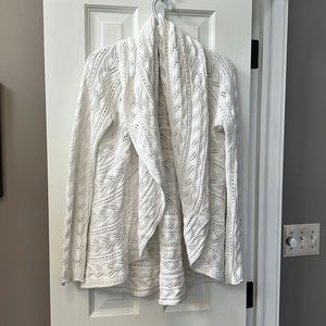 CAbi white cable open front cardigan